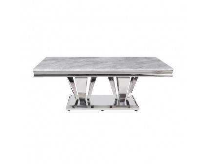 ACME - Satinka Coffee Table in Light Gray Printed Faux Marble Top/Mirrored Silver