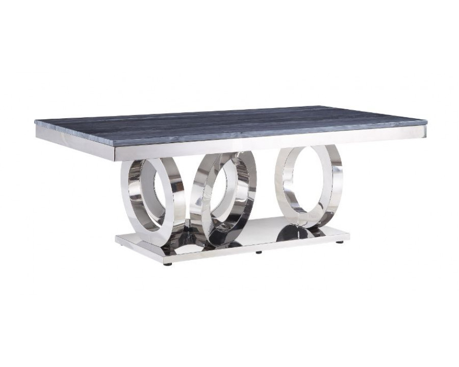 ACME - Zasir Coffee Table in Gray Printed Faux Marble Top/Mirrored Silver