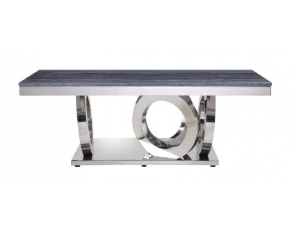 ACME - Zasir Coffee Table in Gray Printed Faux Marble Top/Mirrored Silver