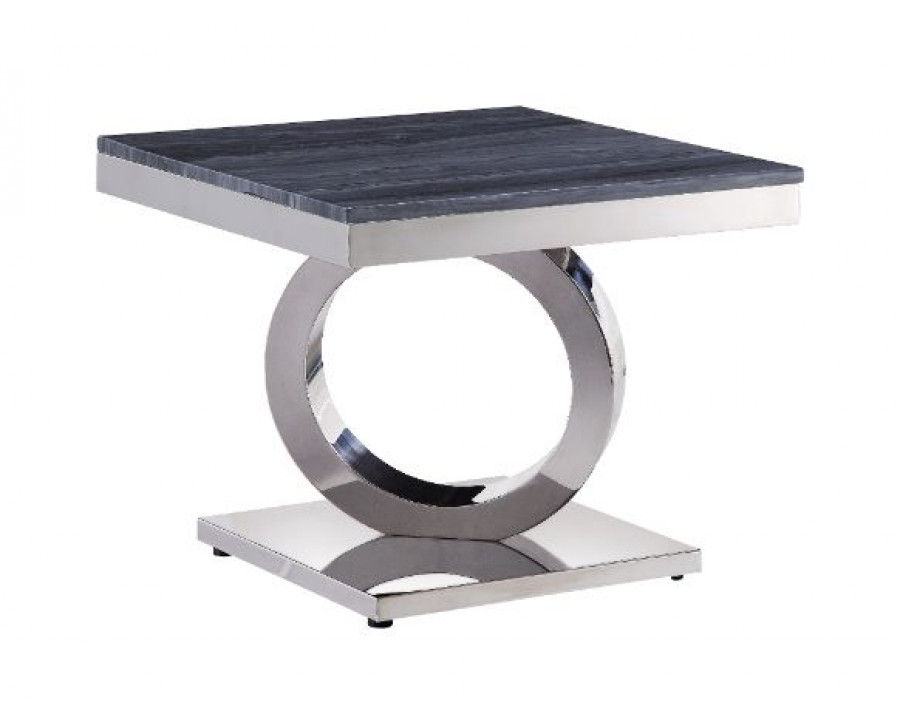 ACME - Zasir End Table in Gray Printed Faux Marble Top/Mirrored Silver