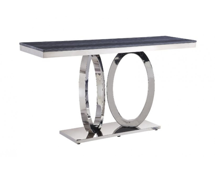 ACME - Zasir Sofa Table in Gray Faux Marble Top/Mirrored Silver