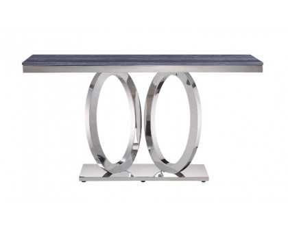 ACME - Zasir Sofa Table in Gray Faux Marble Top/Mirrored Silver