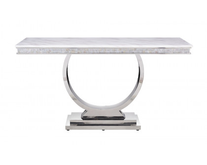 ACME - Zander Sofa Table in White Printed Faux Marble Top/Mirrored Silver