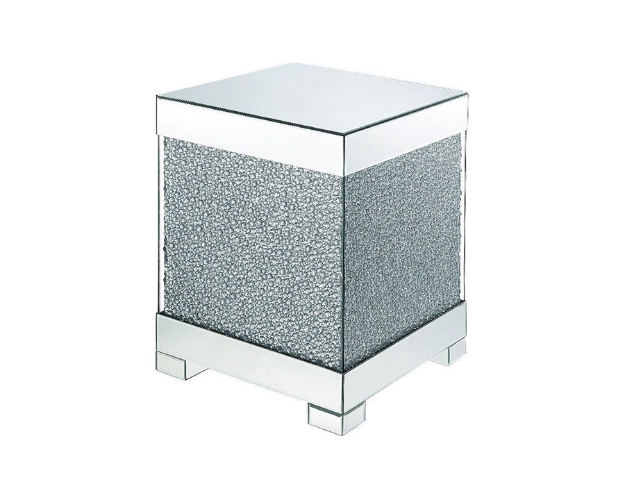 ACME - Mallika End Table in Mirrored/Faux Round Crystals