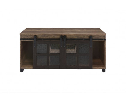 ACME - Nineel Coffee Table in Obscure Glass/Rustic Oak/Black