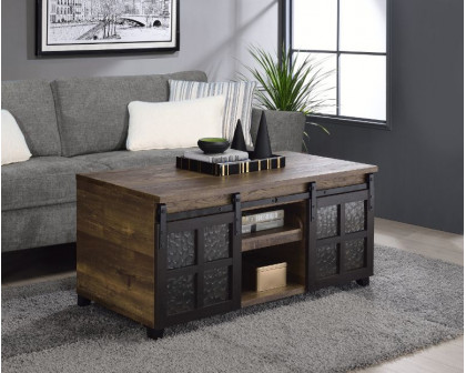 ACME - Nineel Coffee Table in Obscure Glass/Rustic Oak/Black