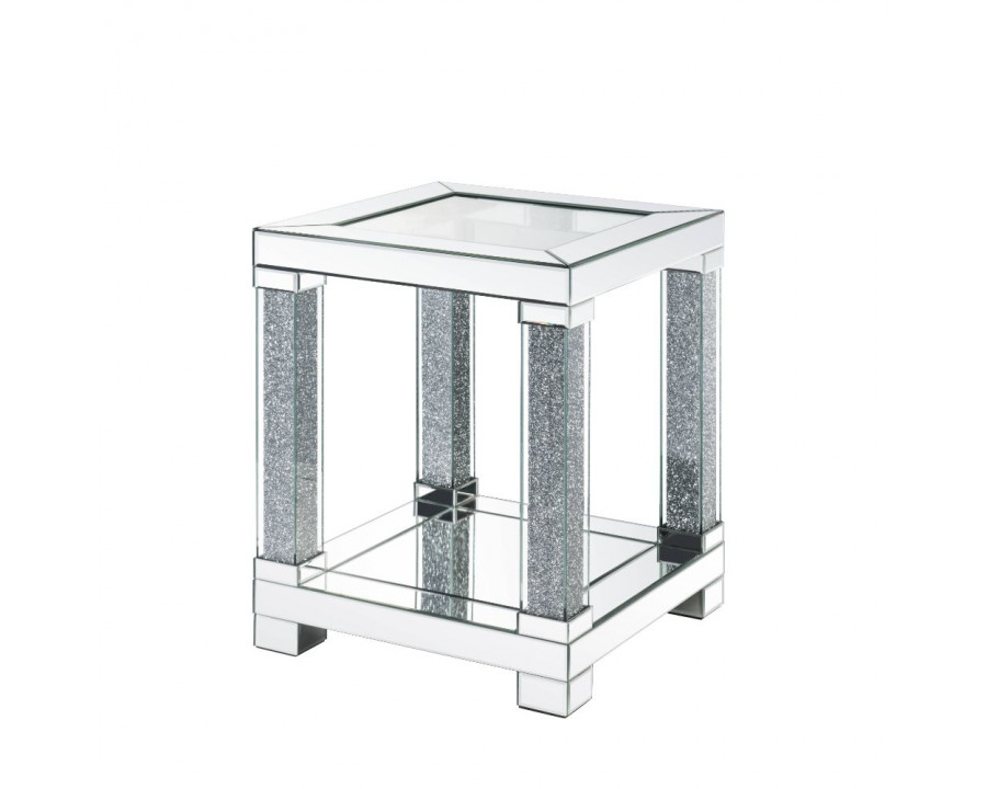 ACME - Noralie End Table in Mirrored/Faux Diamonds (87997)