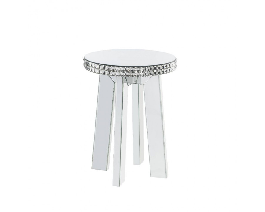 ACME - Lotus End Table in Mirrored/Faux Ice Cube Crystals (88012)