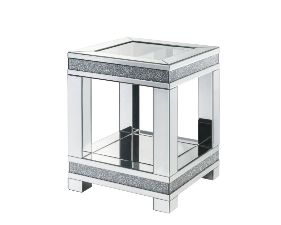 ACME - Noralie End Table in Mirrored/Faux Diamonds (88022)