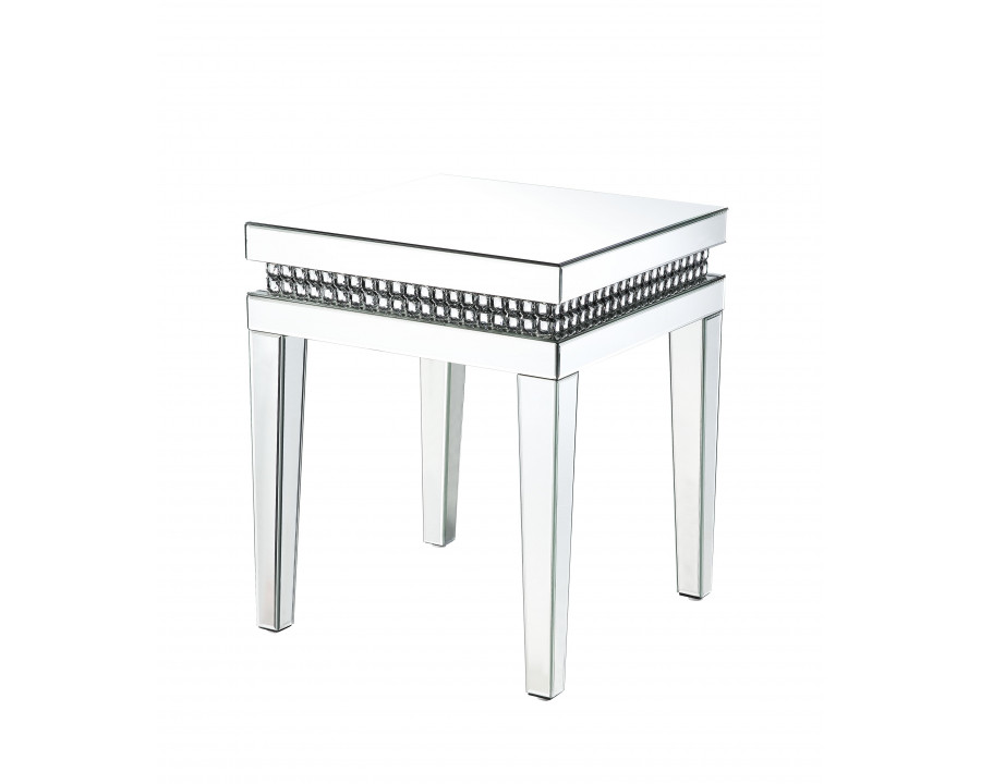 ACME - Lotus End Table in Mirrored/Faux Ice Cube Crystals (88052)