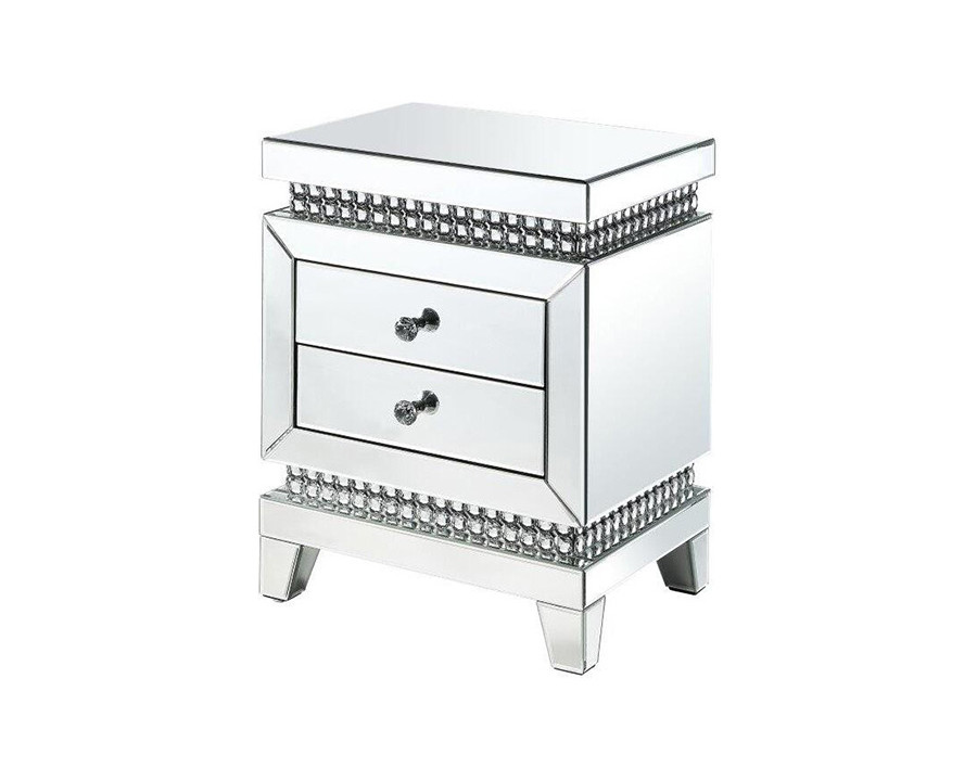 ACME - Lotus Accent Table in Mirrored/Faux Ice Cube Crystals