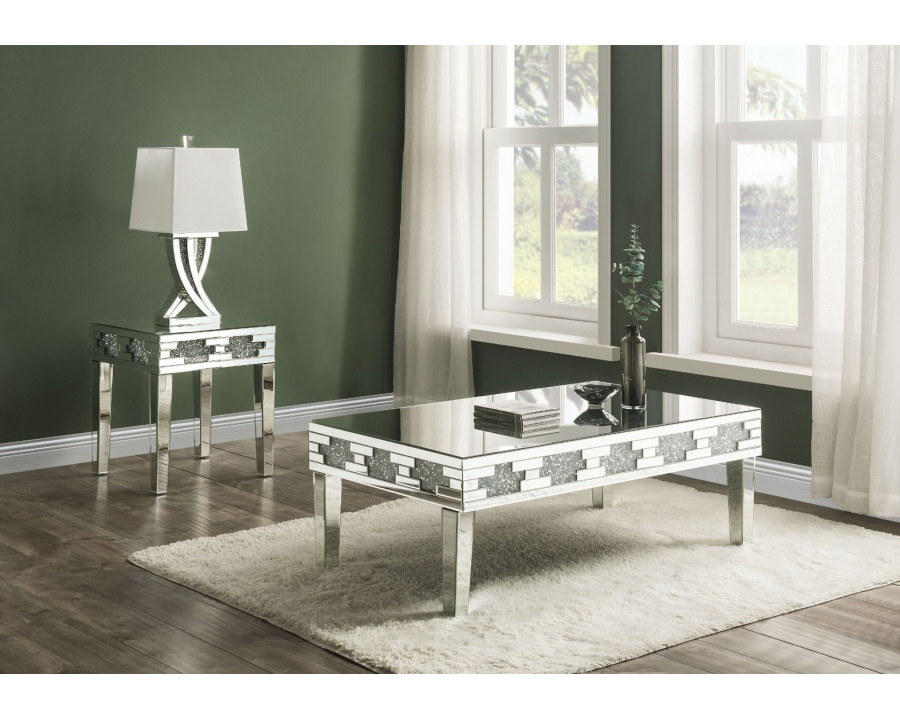 ACME - Noralie Coffee Table in Mirrored/Faux Diamonds (88055)