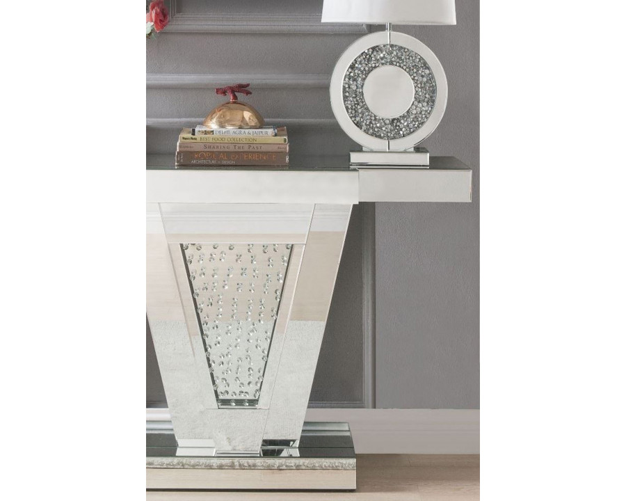 ACME - Nysa Console Table in Mirrored/Faux Crystals (90064)