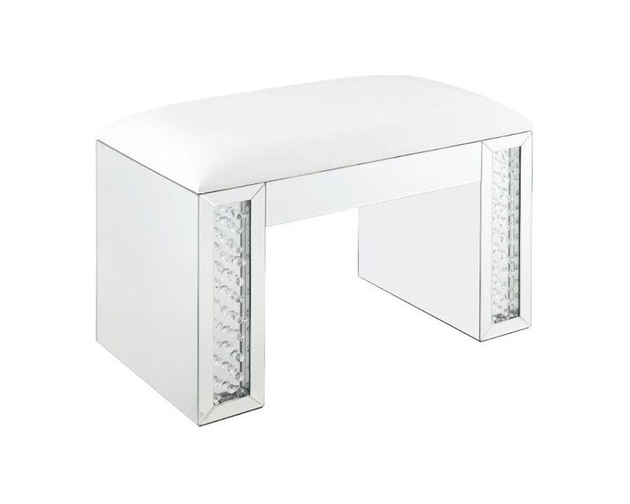 ACME - Nysa Vanity Stool in Ivory/Mirrored/Faux Crystals