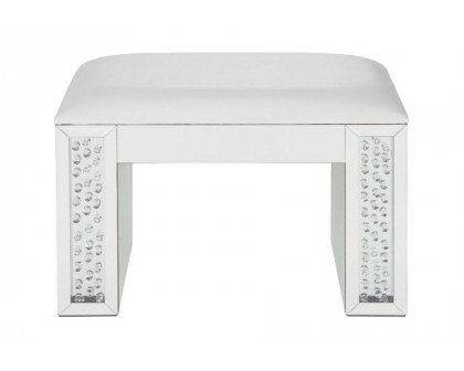 ACME - Nysa Vanity Stool in Ivory/Mirrored/Faux Crystals