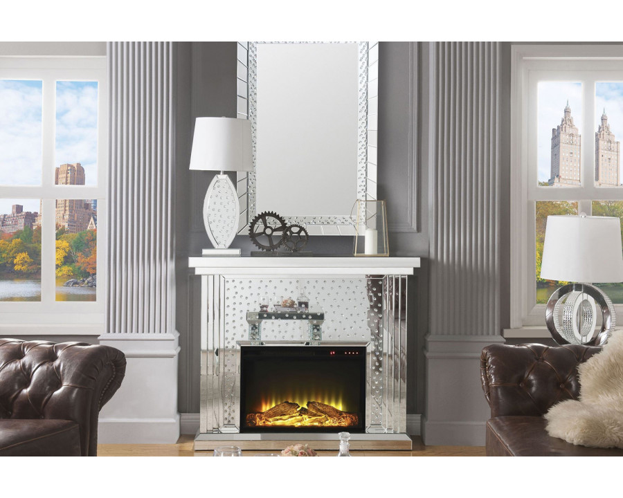 ACME - Nysa Fireplace in Mirrored/Faux Crystals (90204)