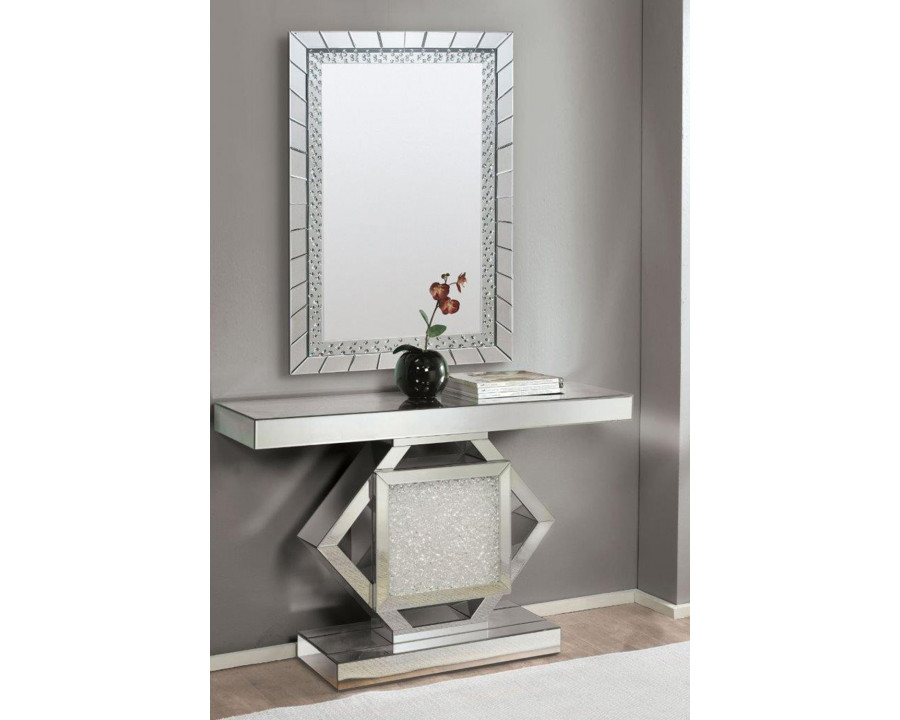 ACME - Nowles Console Table in Mirrored/Faux Stones