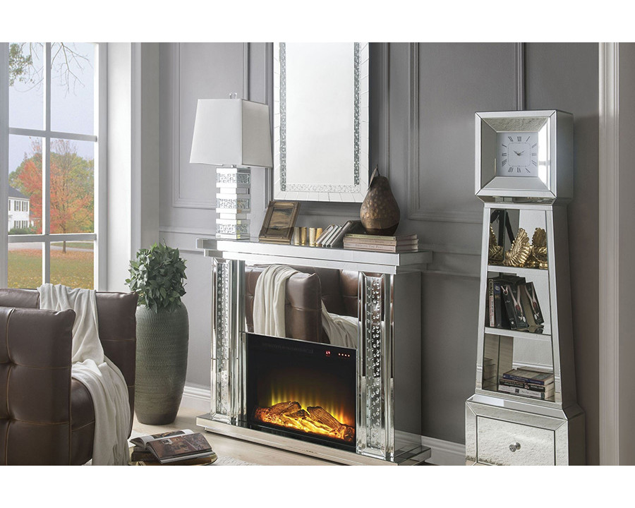 ACME - Nysa Fireplace in Mirrored/Faux Crystals (90254)