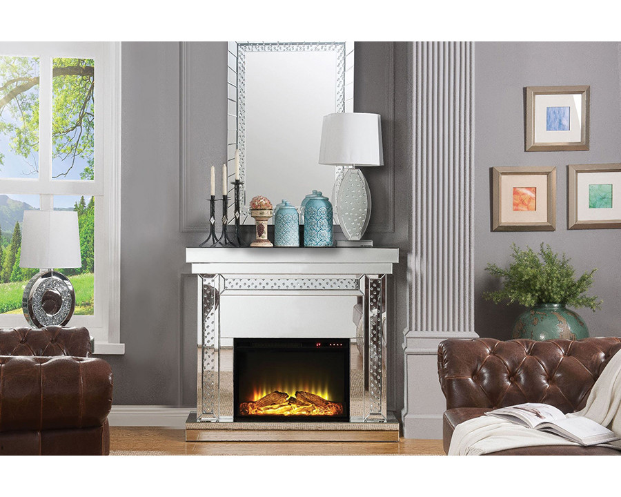 ACME - Nysa Fireplace in Mirrored/Faux Crystals (90272)