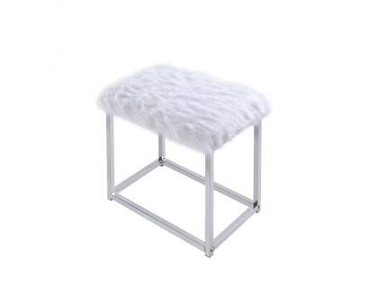 ACME - Carenze II Vanity Set in White Faux Fur/Chrome