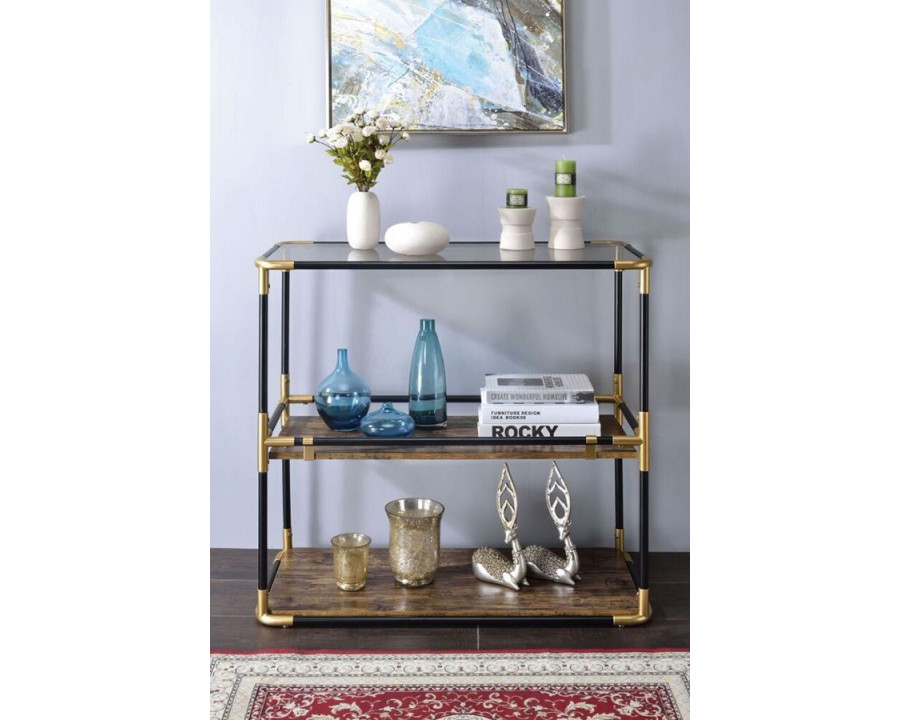 ACME - Heleris Console Table in Smoky Glass Top/Black/Gold