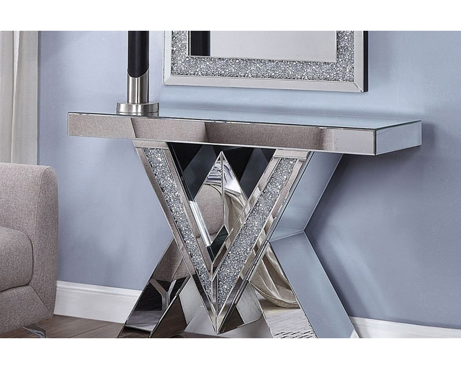 ACME - Noralie Console Table in Mirrored/Faux Diamonds (90444)