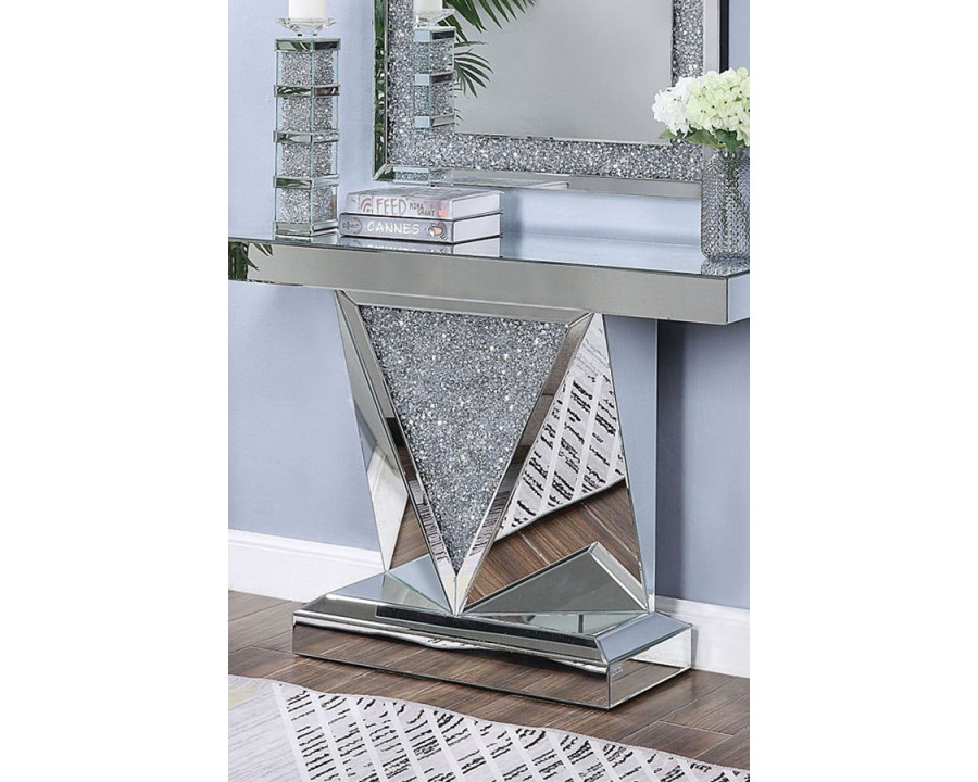 ACME - Noralie Console Table in Mirrored/Faux Diamonds (90448)