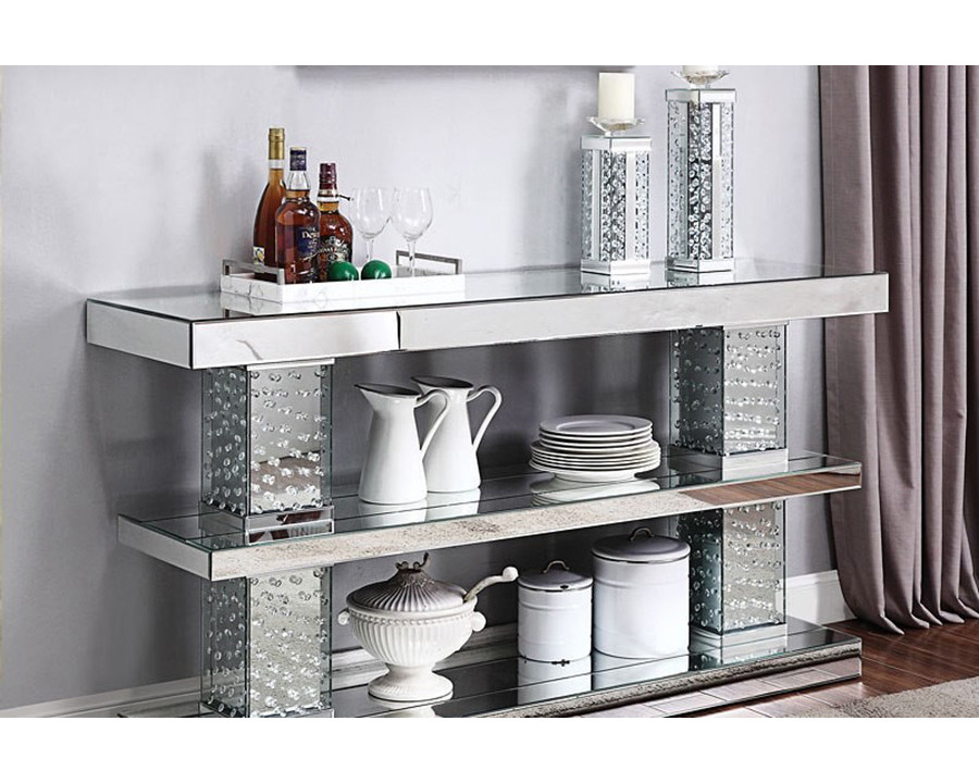 ACME - Nysa Console Table in Mirrored/Faux Crystals (90460)