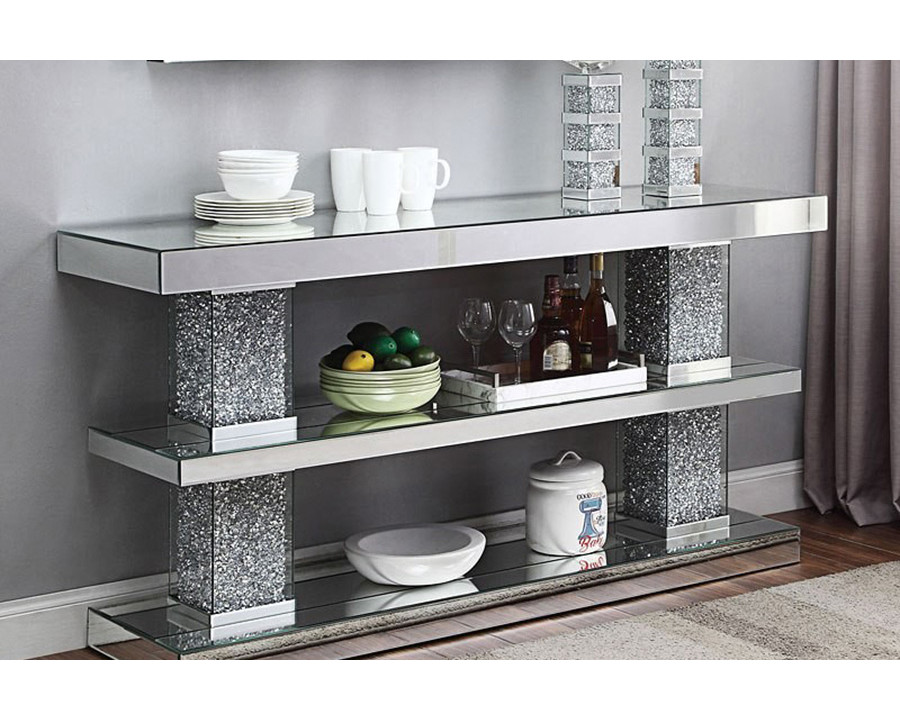 ACME - Noralie Console Table in Mirrored/Faux Diamonds (90462)