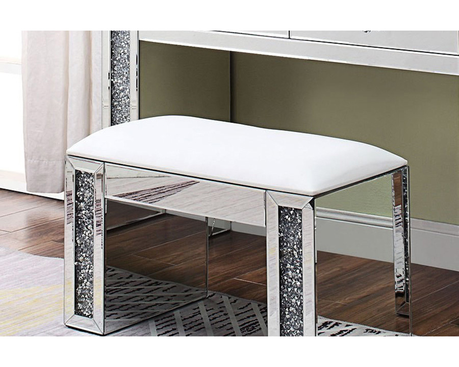 ACME - Noralie Vanity Stool in Mirrored/Faux Diamonds