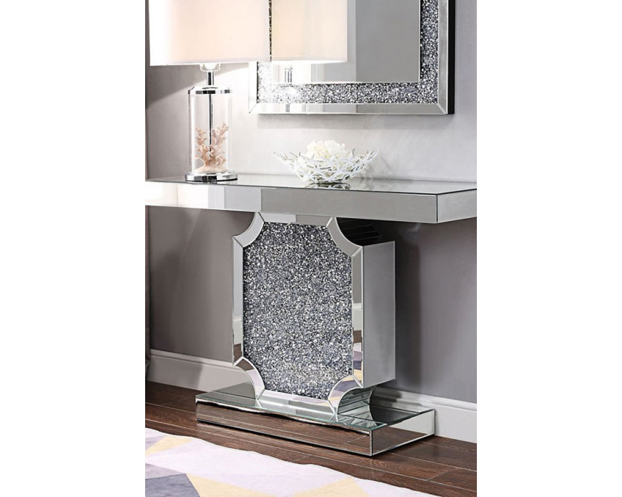 ACME - Noralie Console Table in Mirrored/Faux Diamonds (90475)