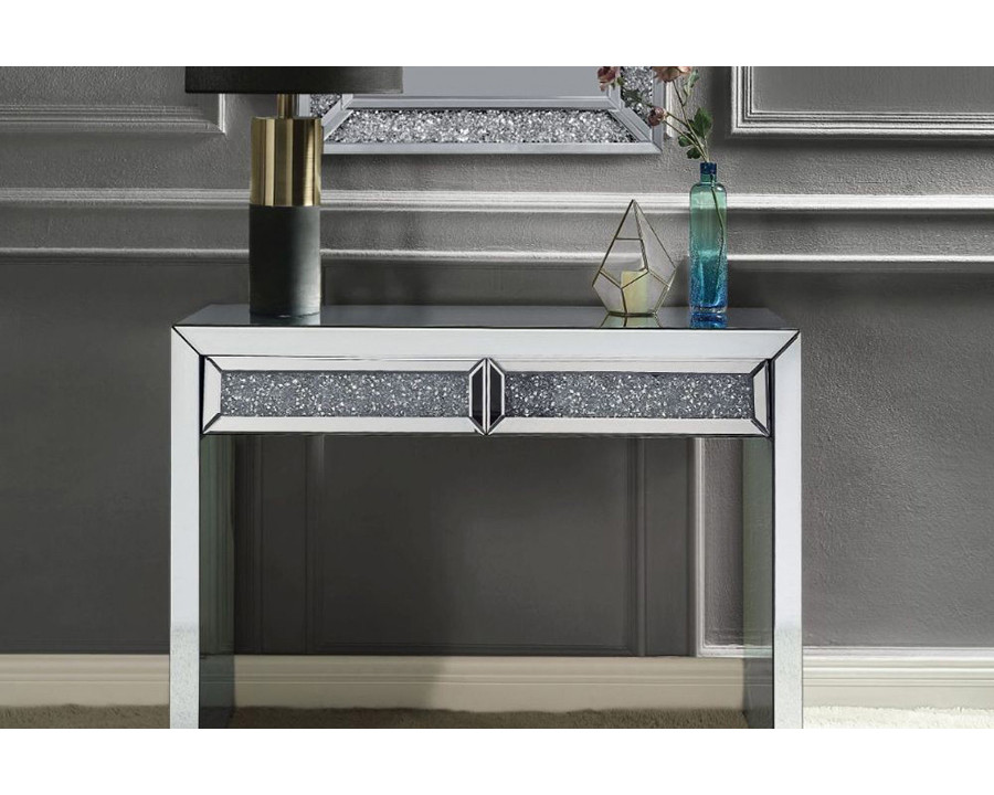 ACME - Noralie Console Table in Mirrored/Faux Diamonds (90505)