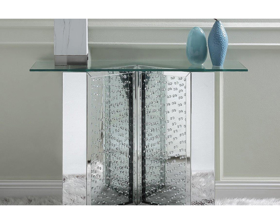 ACME - Nysa Console Table in Mirrored/Faux Crystals (90510)