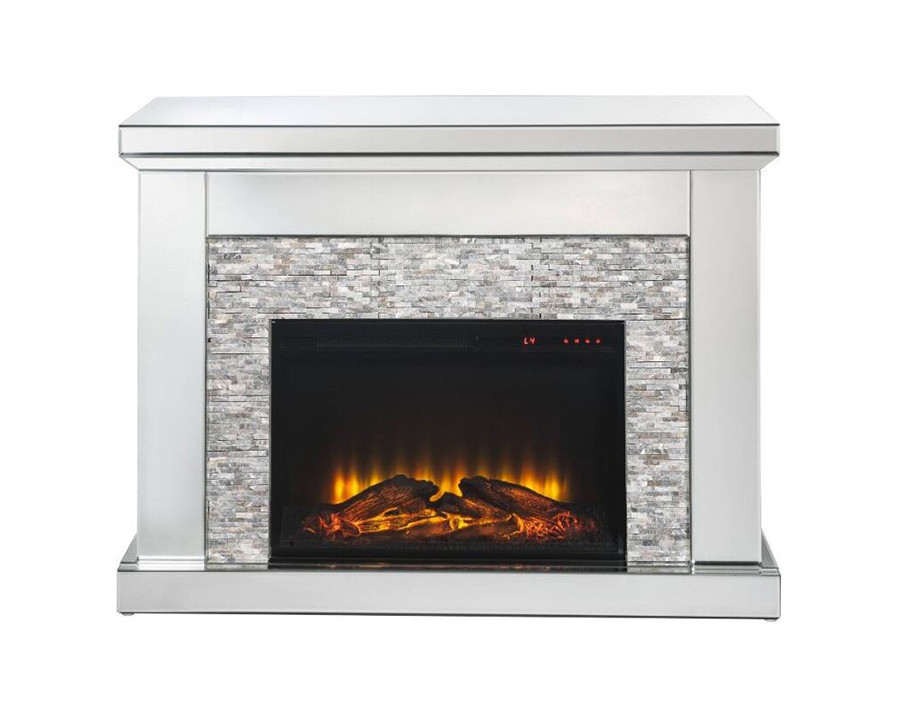 ACME - Laksha Fireplace in Mirrored/Stone