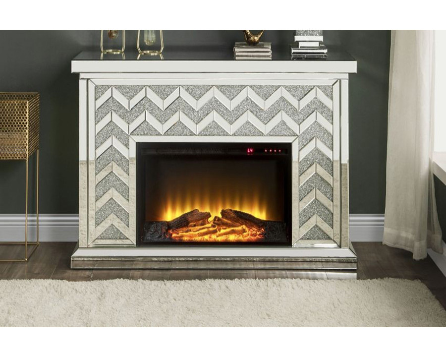 ACME - Noralie Fireplace in Mirrored/Faux Diamonds (90530)