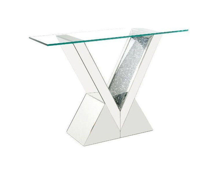 ACME - Noralie Console Table in Clear Glass/Mirrored/Faux Diamonds