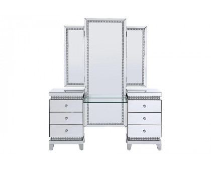 ACME - Lotus Vanity Desk in Mirrored/Faux Crystals