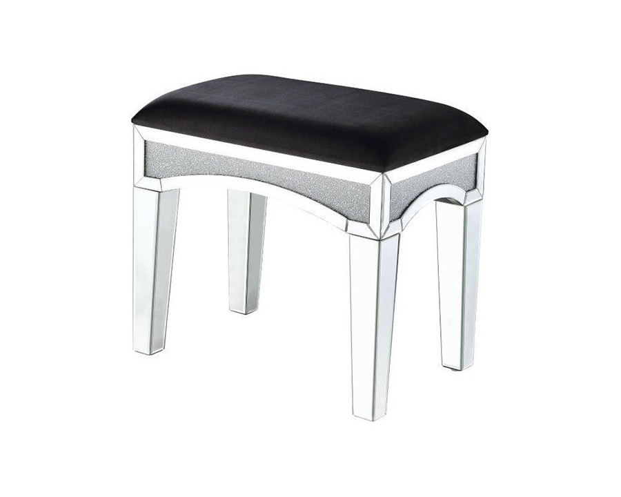 ACME - Noralie Vanity Stool in Black/Mirrored/Faux Diamonds