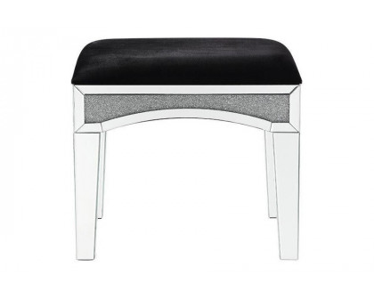 ACME - Noralie Vanity Stool in Black/Mirrored/Faux Diamonds