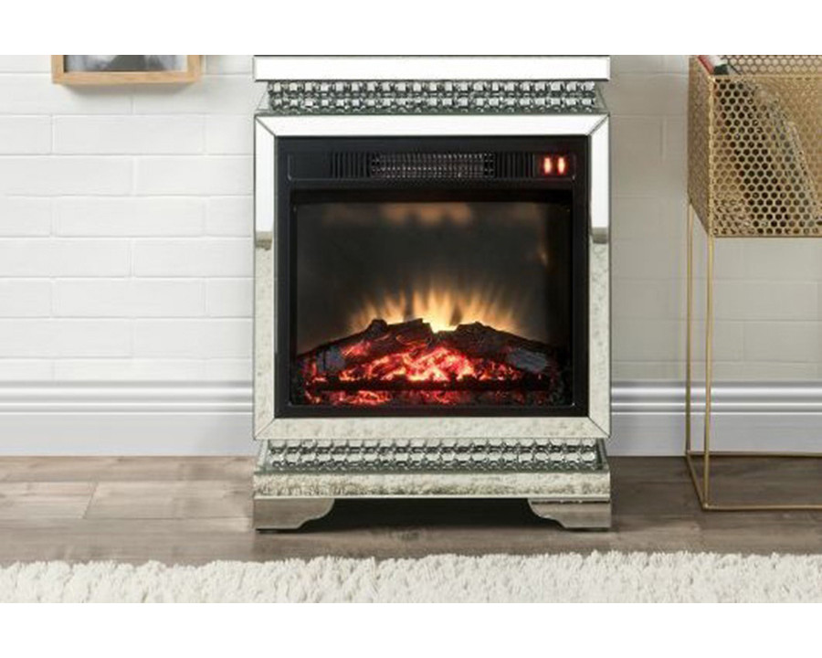 ACME - Lotus Fireplace in Mirrored/Faux Ice Cube Crystals