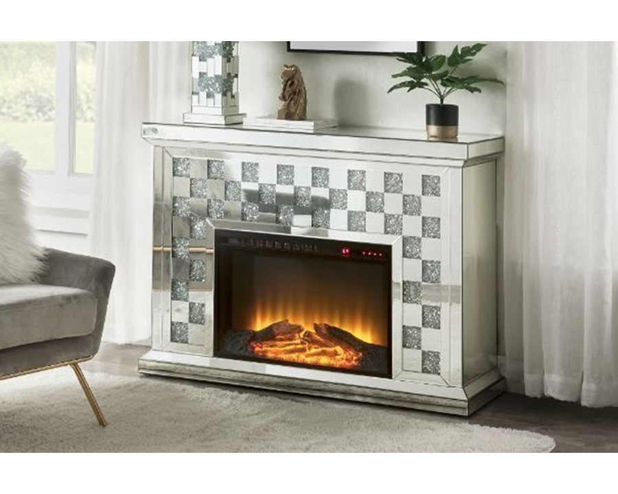 ACME - Noralie Fireplace in Mirrored/Faux Diamonds (90872)