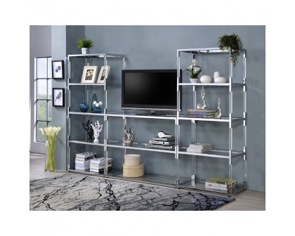 ACME - Raegan TV Stand in Clear Acrylic/Chrome/Clear Glass