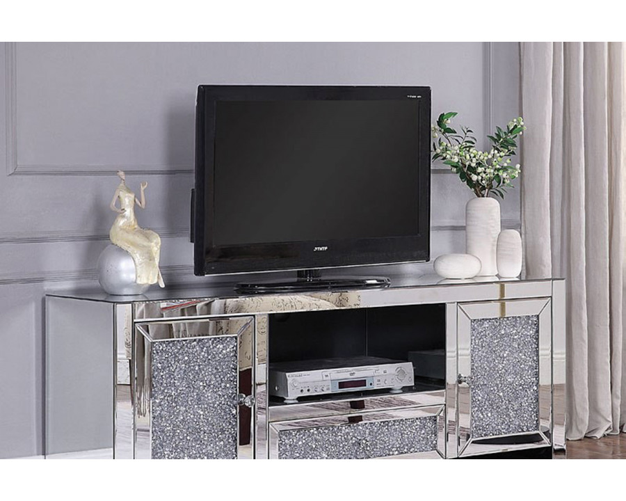 ACME - Noralie TV Stand in Mirrored/Faux Diamonds