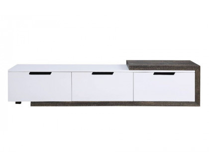 ACME - Orion TV Stand in White High Gloss/Rustic Oak