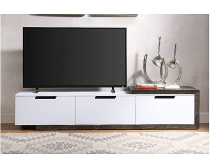 ACME - Orion TV Stand in White High Gloss/Rustic Oak