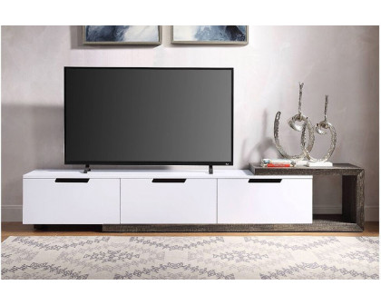 ACME - Orion TV Stand in White High Gloss/Rustic Oak