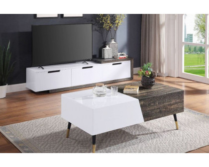 ACME - Orion TV Stand in White High Gloss/Rustic Oak