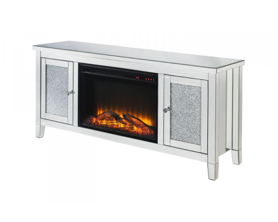 ACME - Noralie TV Stand with Fireplace in Mirrored/Faux Diamonds (91770)