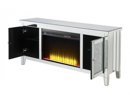 ACME - Noralie TV Stand with Fireplace in Mirrored/Faux Diamonds (91770)