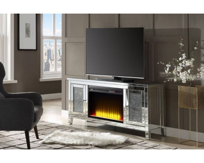 ACME - Noralie TV Stand with Fireplace in Mirrored/Faux Diamonds (91770)